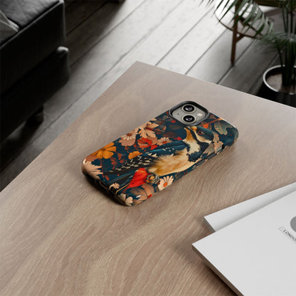 Artistic Bird Phone Case, Unique Tough Cases for Nature Lovers, Floral Design, Cute Gift, Customized Phone Accessories