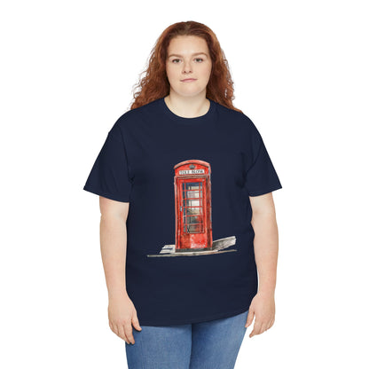 Unisex Heavy Cotton Tee - Iconic British Public Telephone - Classic Red Phone Box
