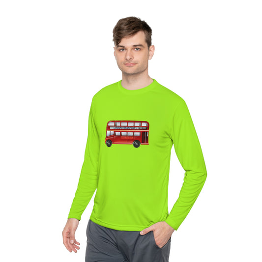 Unisex Lightweight Long Sleeve Tee - London Transport English Bus - Iconic Red Double-Decker Bus