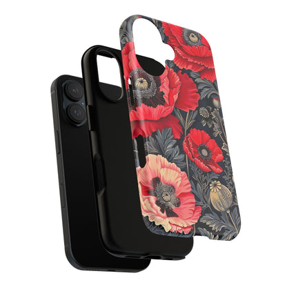 Floral Phone Case with Artistic Poppies, Tough Cases, Flower Design, Nature Lover Gift, Customizable Mobile Cover, Stylish Phone Accessories