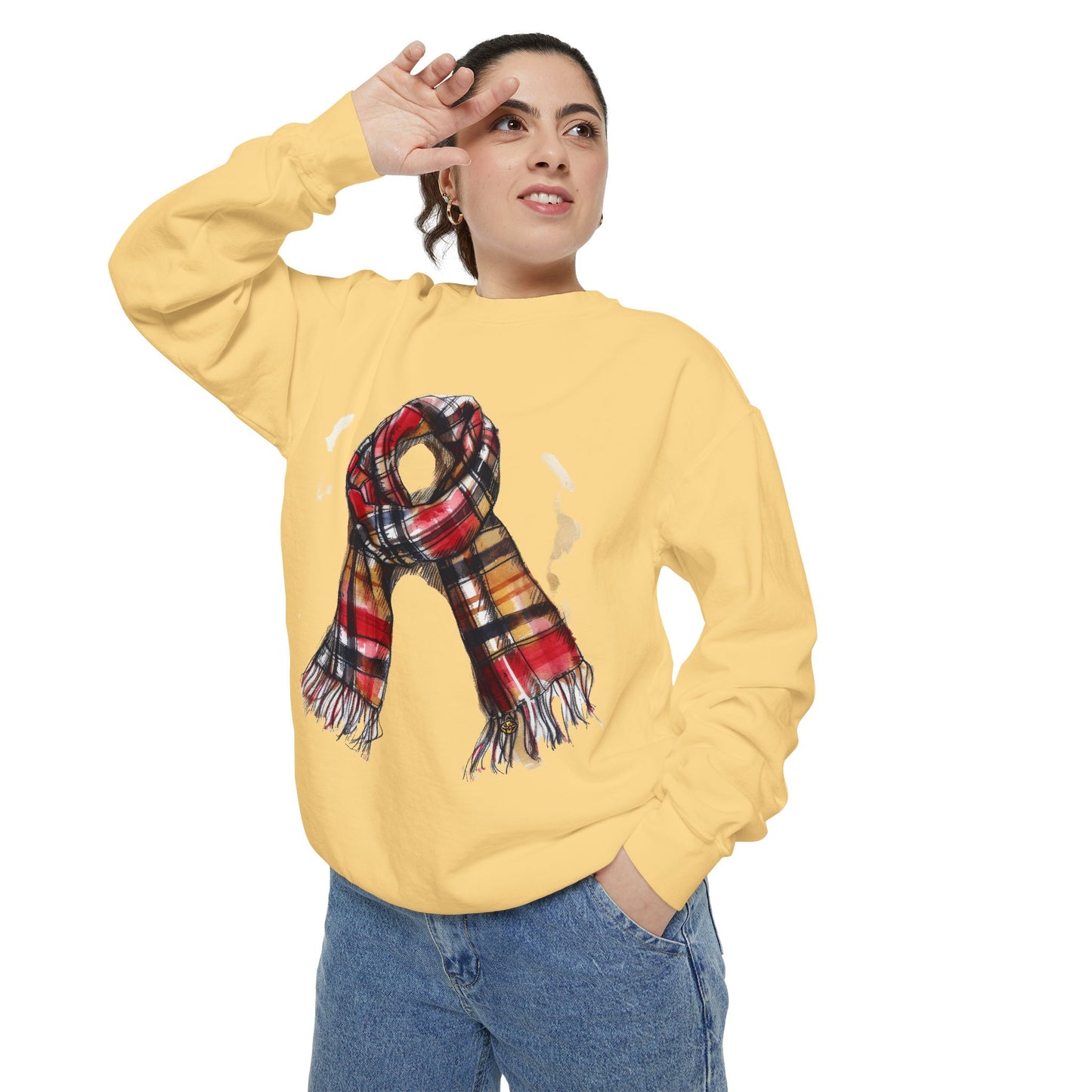 Unisex Garment-Dyed Sweatshirt - Classic British Plaid Scarf Design