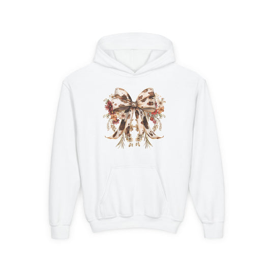 Floral Bow Youth Hoodie - Stylish Floral Design for Fall & Winter Celebrations