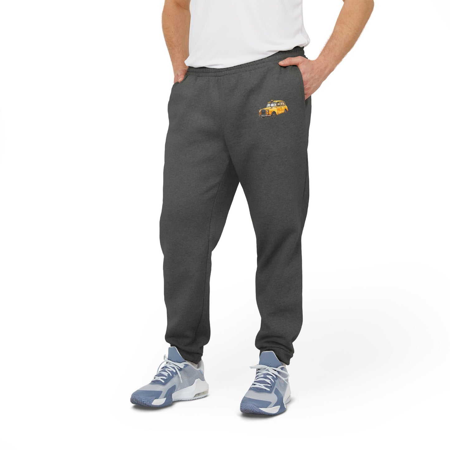 Adidas Unisex Fleece Joggers - Retro Taxi Design - British Vintage Car - Comfortable Athleisure for Everyday Wear