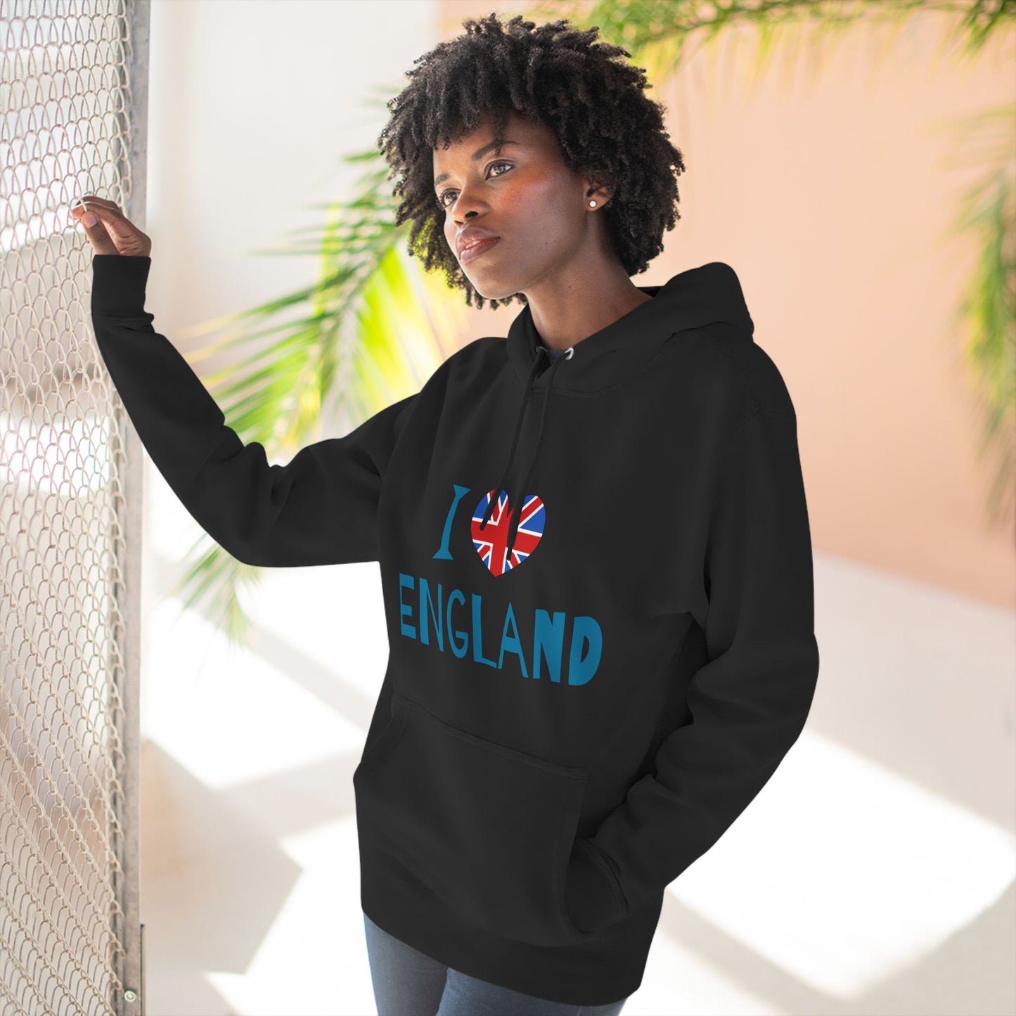 Three-Panel Fleece Hoodie - I Love England - Union Jack Heart Design