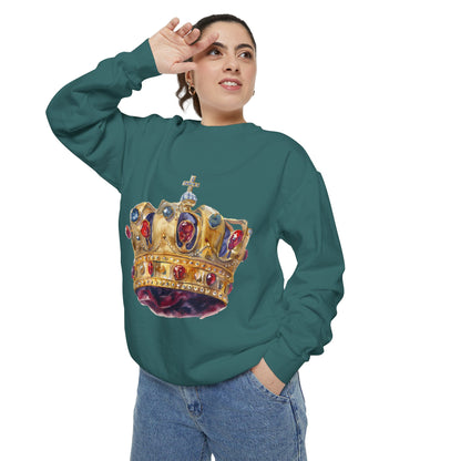 Unisex Garment-Dyed Sweatshirt - British Royal Crown Design - Iconic Symbol of Monarchy