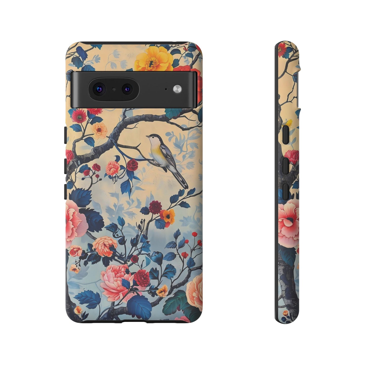 Floral Phone Case, Tough Cases with Bird and Flower Design, Trendy Accessory, Gift for Nature Lovers, Stylish Protection