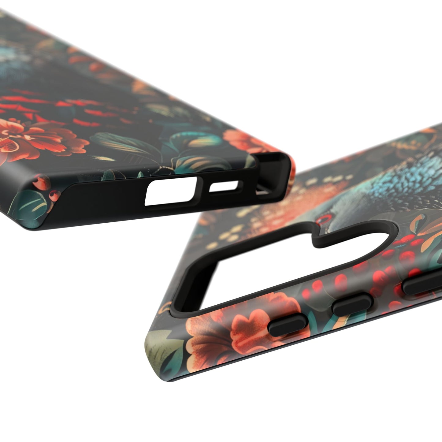 Floral Peacock Phone Case, Tough Cases, Artistic Phone Cover, Unique Gift, Nature Lover Accessory, Protective Case
