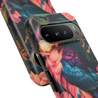 Vibrant Phone Case, Tropical Bird Design, Tough Phone Cover, Floral Tech Accessory, Gift for Nature Lovers