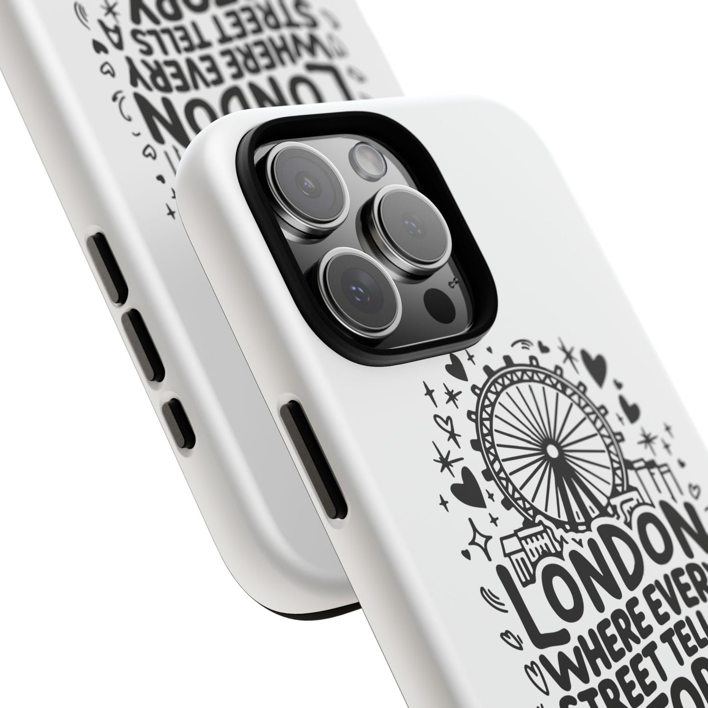 London Story Phone Case, Tough iPhone Cover, Gift for Travelers, London Souvenir, Black Typography Design