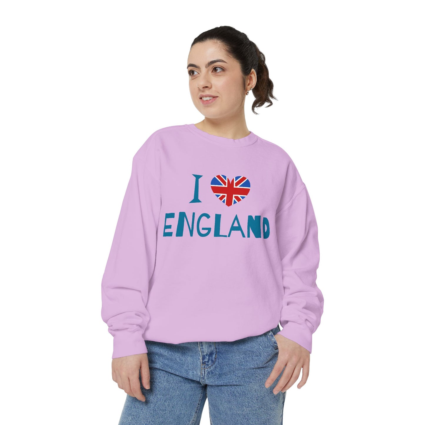 Unisex Garment-Dyed Sweatshirt - I Love England - Union Jack Heart Design