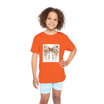 Kids Sports Jersey  - Wildflower and Cow Print Ribbon Bow Clipart - Bright Orange Athletic Tee