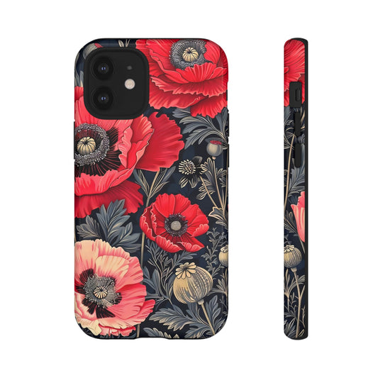 Floral Phone Case with Artistic Poppies, Tough Cases, Flower Design, Nature Lover Gift, Customizable Mobile Cover, Stylish Phone Accessories