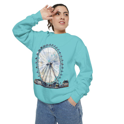 Unisex Garment-Dyed Sweatshirt - London Eye - Iconic Ferris Wheel