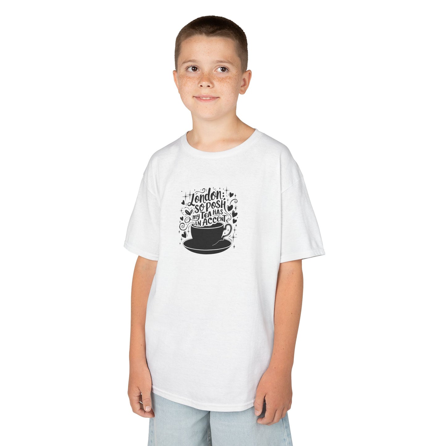 Kids Cotton Tee – London so posh my tea has an accent – Perfect for Coffee Lovers!