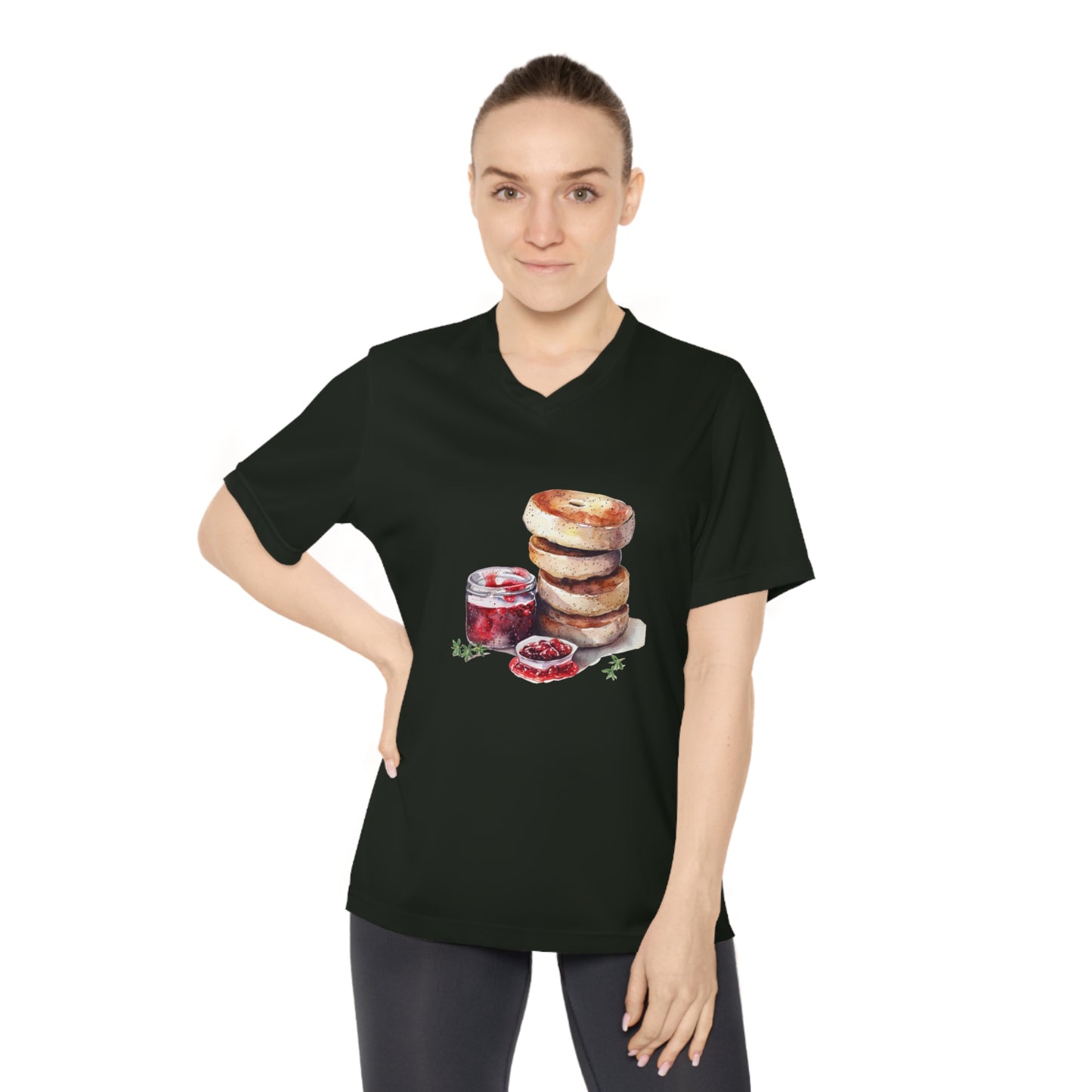 Women’s Performance V-Neck T-Shirt - Watercolor Culinary Art - Food Illustration