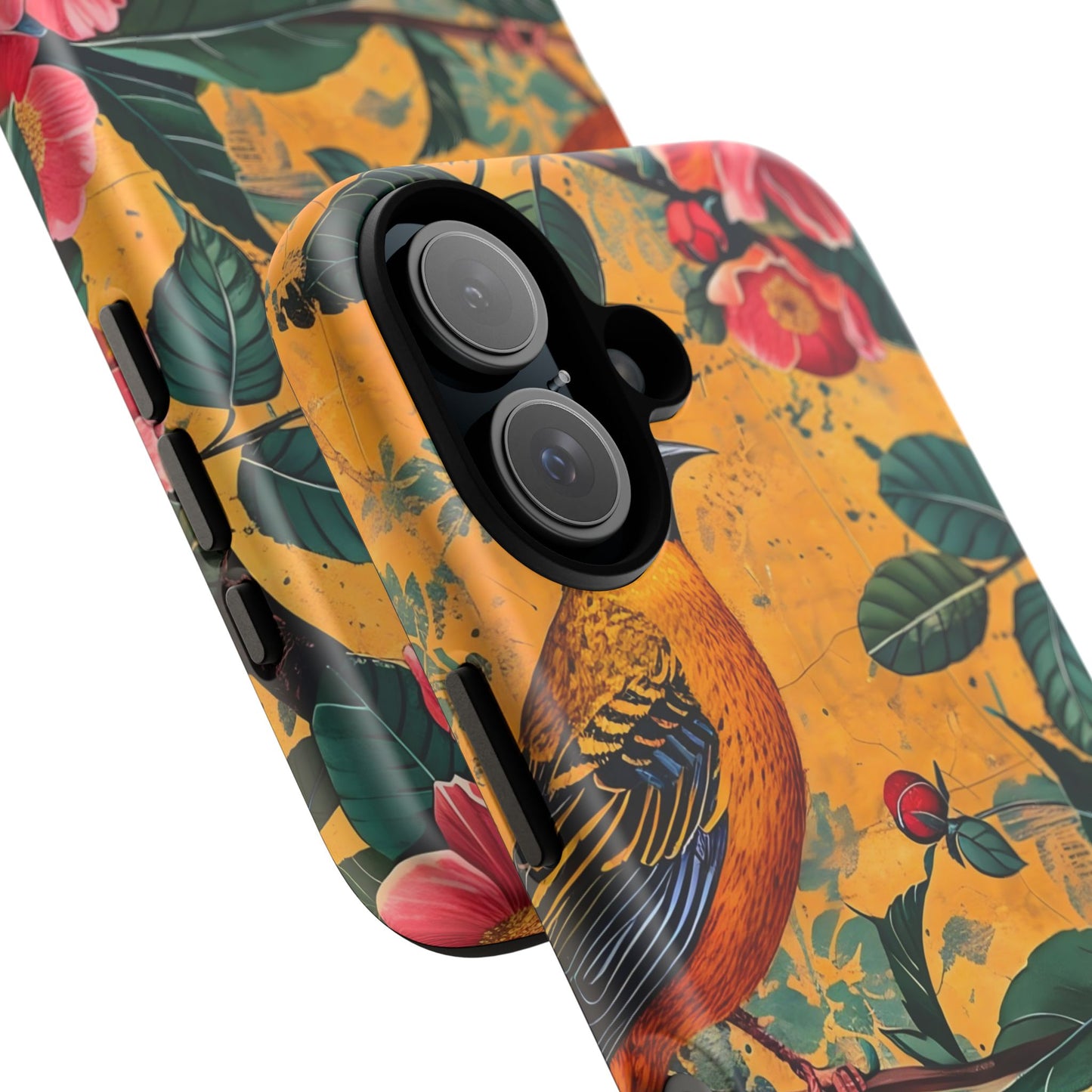 Colorful Floral Phone Case, Tough Cases, Nature-Inspired, Bird Design, Eco-Friendly Gift, Phone Protector for Spring