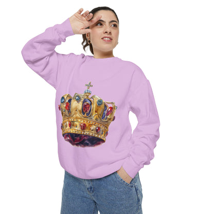 Unisex Garment-Dyed Sweatshirt - British Royal Crown Design - Iconic Symbol of Monarchy