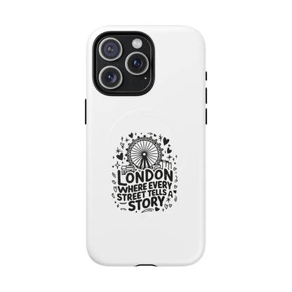 London Story Magnetic Phone Case, Tough Phone Cover, Gift for Travel Lovers, Unique London Souvenir, Storytelling Phone Accessory