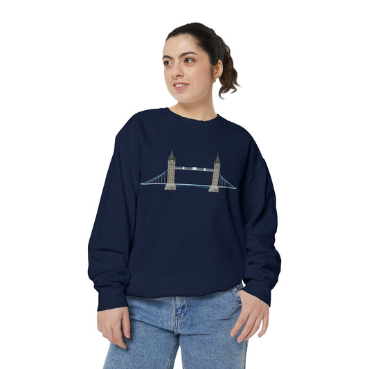 Unisex Garment-Dyed Sweatshirt - Tower Bridge - Iconic London Landmark