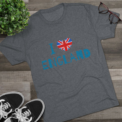 I Love England - Union Jack Heart Trendy Unisex Tri-Blend Crew Tee