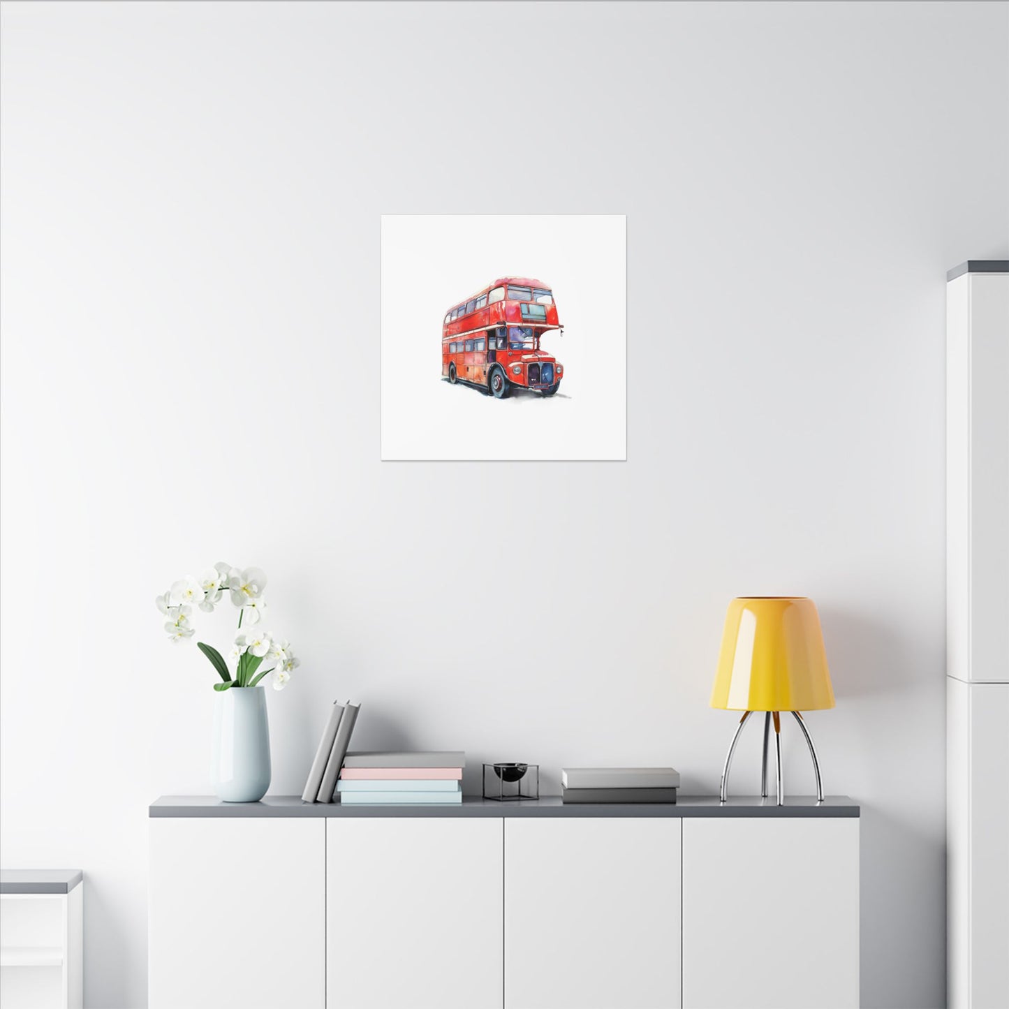 London Red Double-Decker Bus Art Canvas Print, Wall Decor for Travel Lovers, Home Office Gift, Unique Artwork for All Occasions
