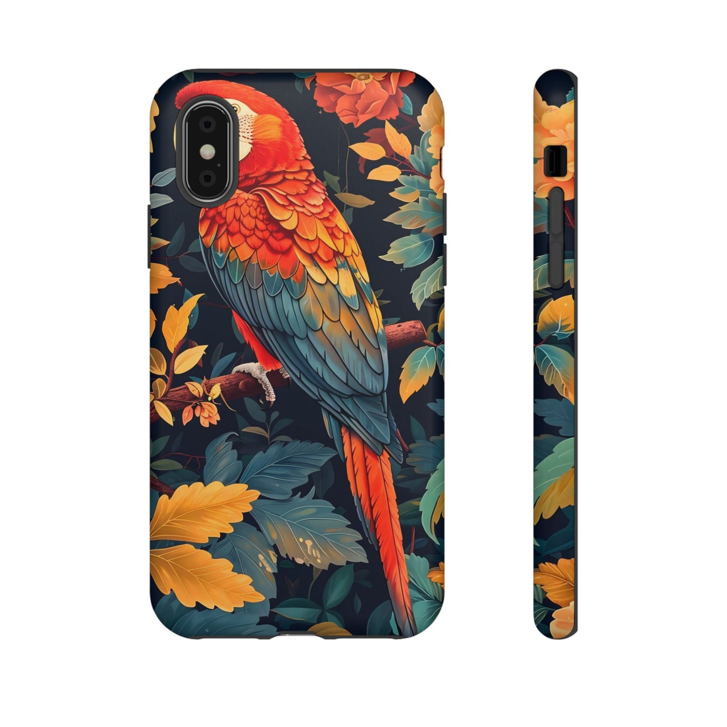 Tough Cases - Tropical Parrot Phone Case, Bohemian Phone Cover, Vibrant Floral Design, Bird Lover Gift, Travel Accessory