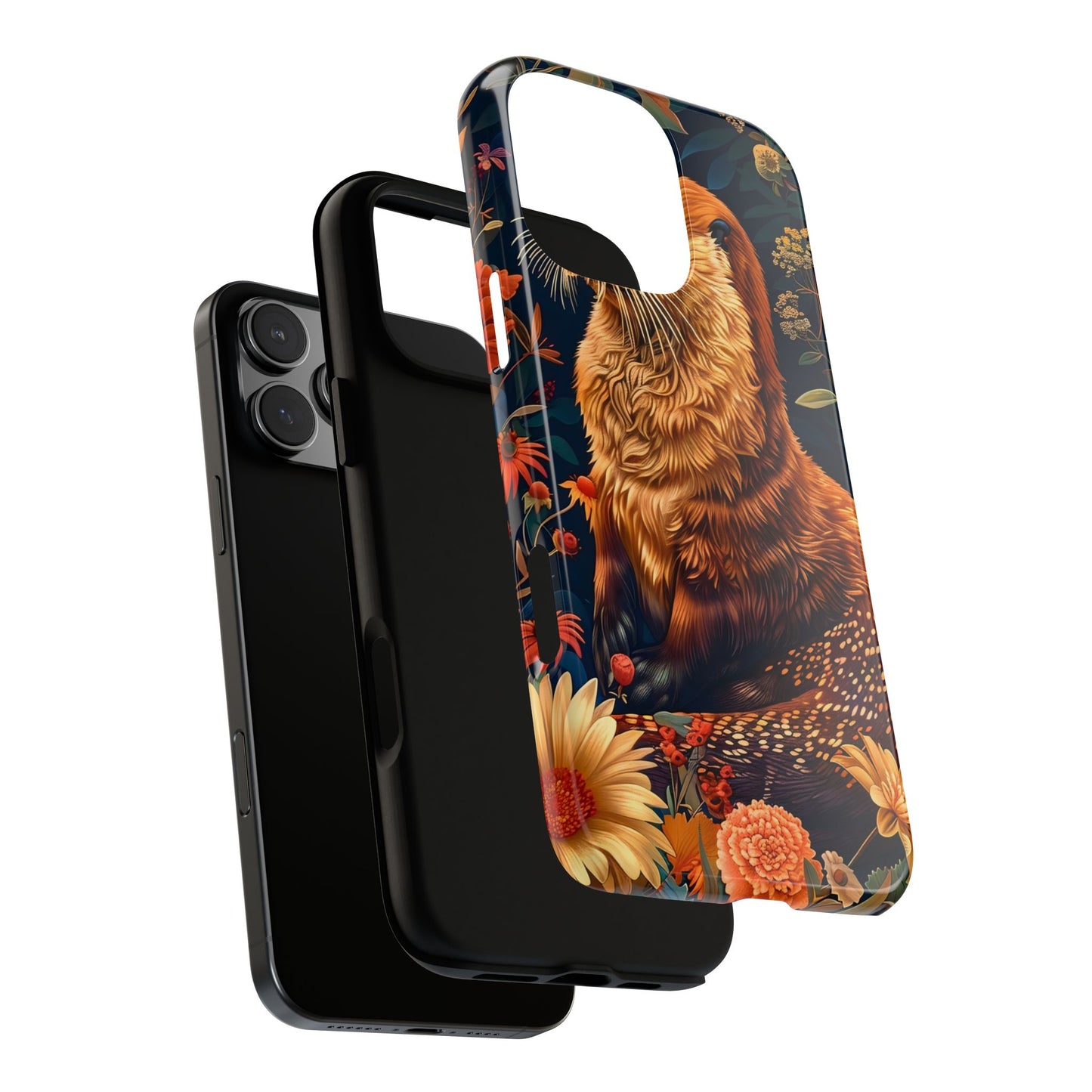 Otter Phone Case, Floral Otter Design, Tough Phone Cover, Nature Lover Gift, Cute Animal Accessories
