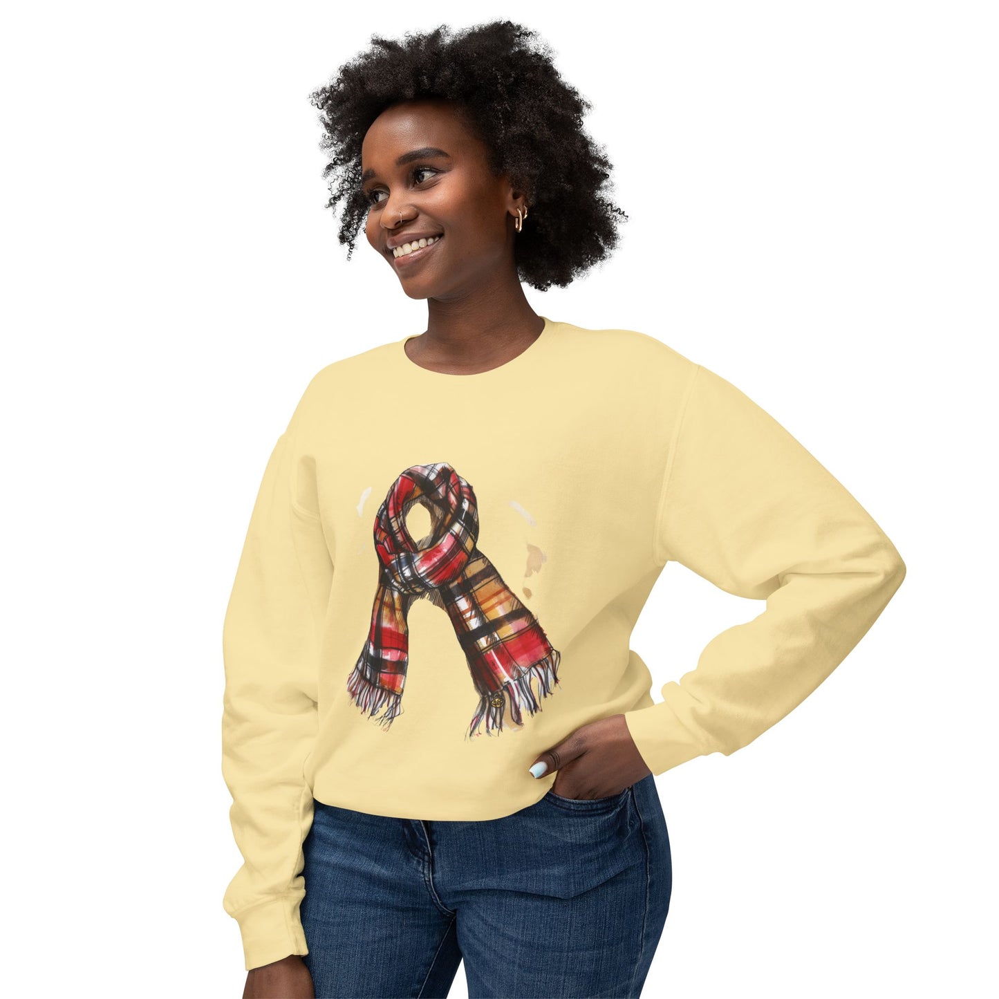 Unisex Lightweight Crewneck Sweatshirt - Classic British Plaid Scarf Design