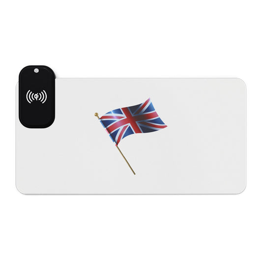 British Flag on Pole - LED Gaming Mouse Pad with Wireless Charging - UK Flag Design, Gamer Accessories, Office Decor, Desk Essentials, Gift for Gamers