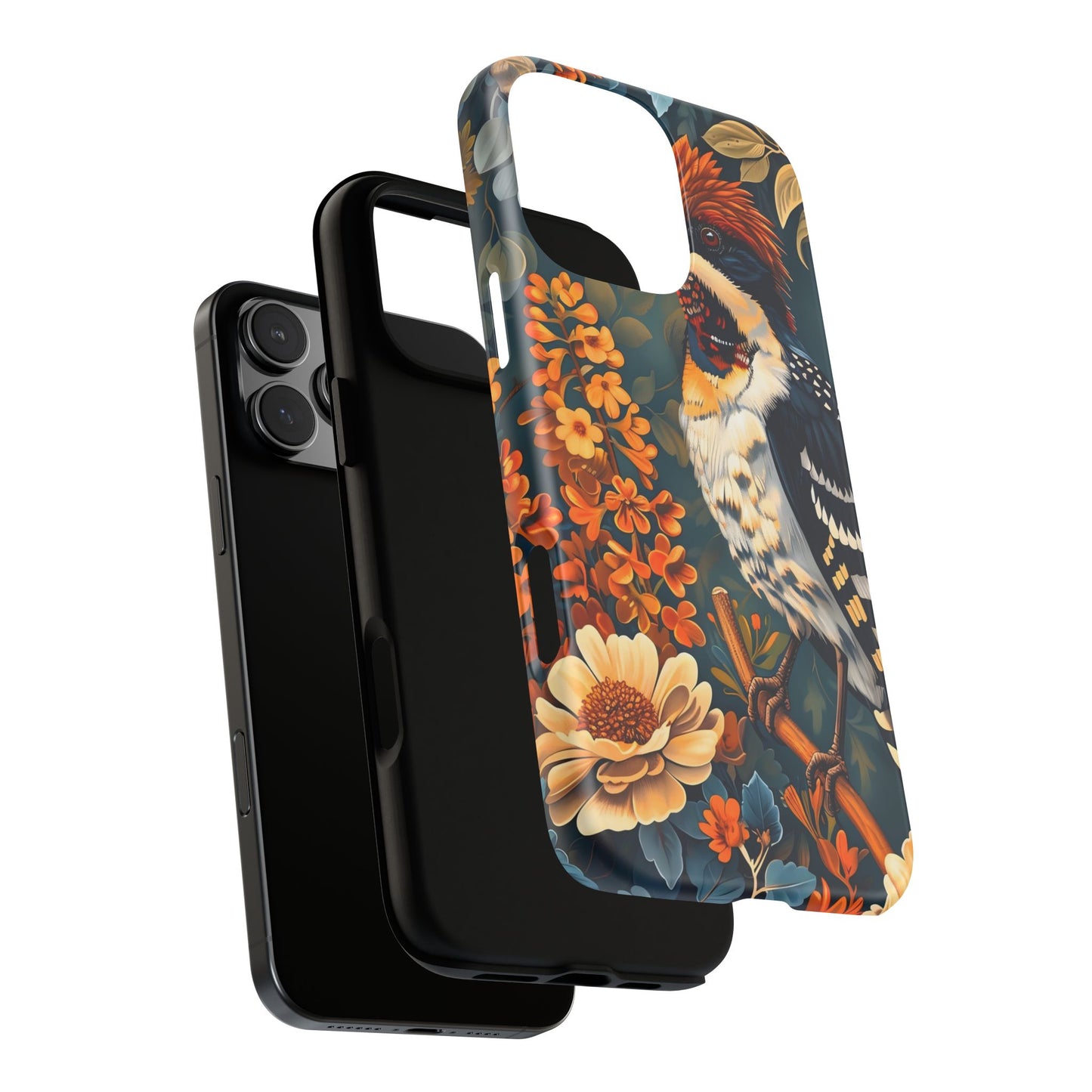 Tough Cases: Floral Bird Phone Case, Vintage Style Cover, Nature Lover Gift, Botanical Design, Spring Inspire Fashion