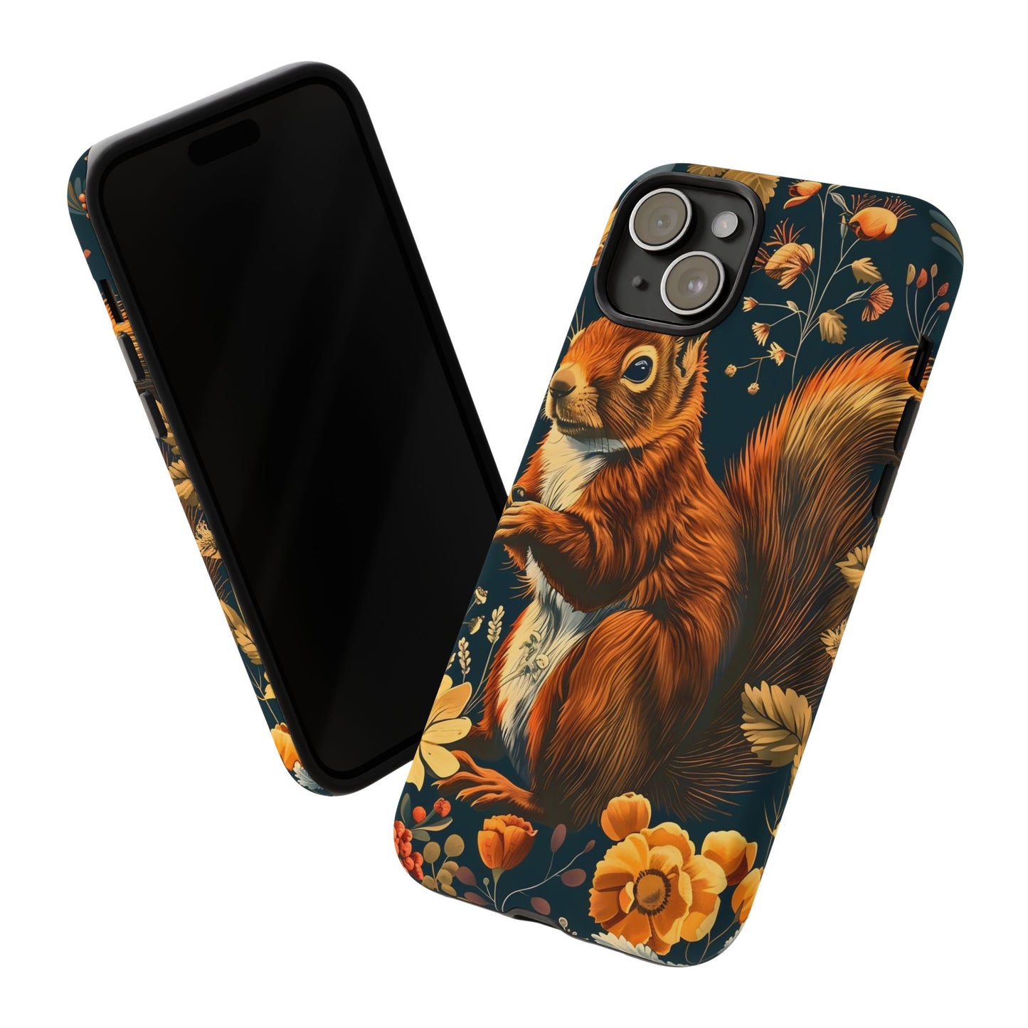 Squirrel Floral Phone Case, Tough Cases for Nature Lovers, Cute Animal Design, Fall Aesthetic, Perfect Gift for Her