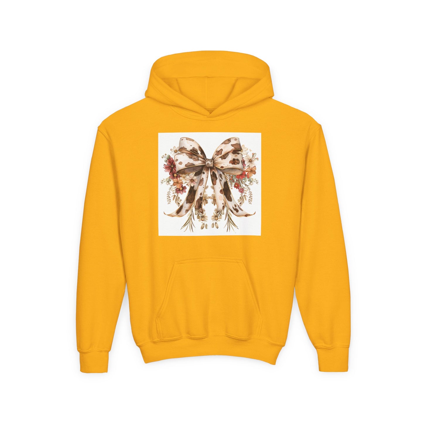 Floral Bow Youth Hoodie - Stylish Floral Design for Fall & Winter Celebrations