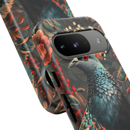 Floral Peacock Phone Case, Tough Cases, Artistic Phone Cover, Unique Gift, Nature Lover Accessory, Protective Case