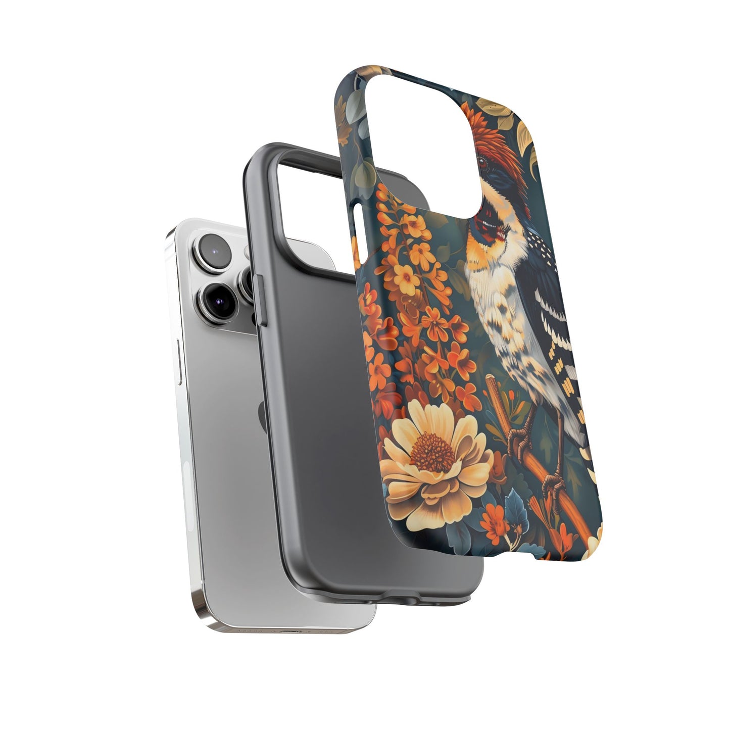 Tough Cases: Floral Bird Phone Case, Vintage Style Cover, Nature Lover Gift, Botanical Design, Spring Inspire Fashion