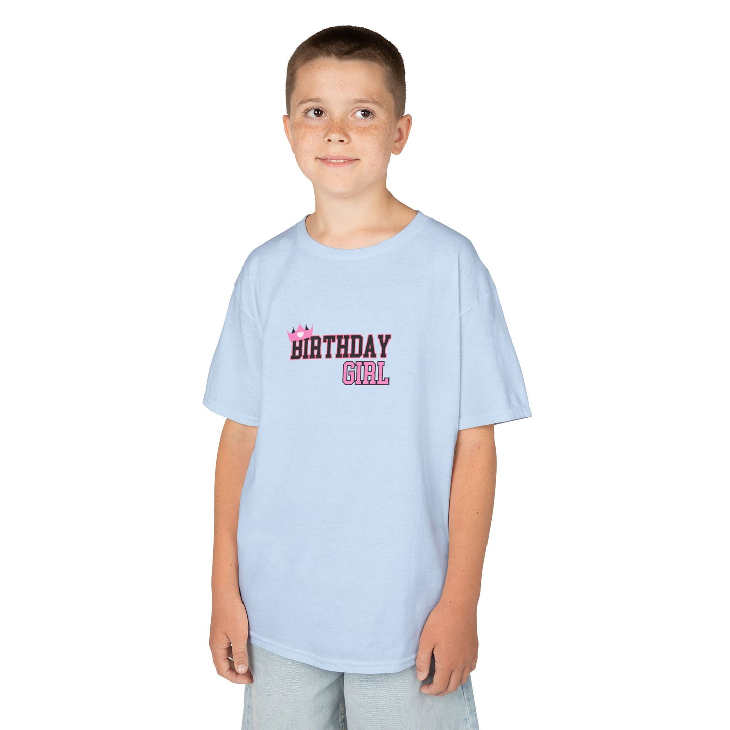 Kids Heavy Cotton Tee - Birthday Girl Leopard Print Rainbow Clipart - Celebrate in Style!