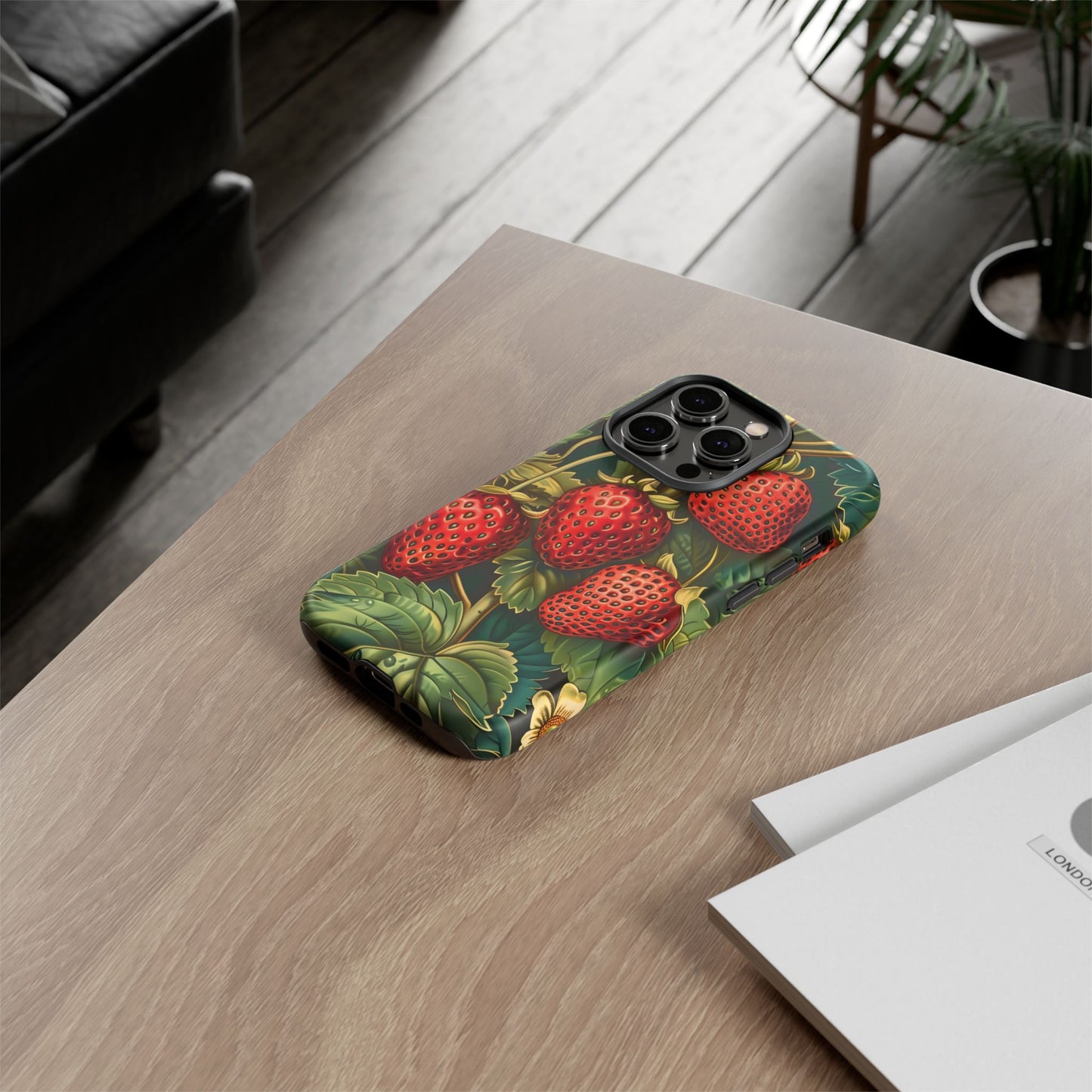 Strawberry Phone Case, Tough Berry Case, Floral Phone Cover, Cute Smartphone Shell, Nature-Inspired Gift