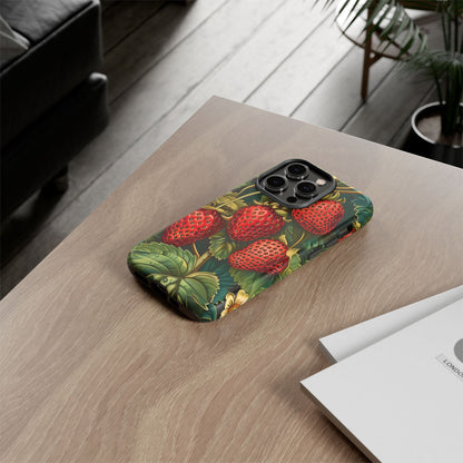 Strawberry Phone Case, Tough Berry Case, Floral Phone Cover, Cute Smartphone Shell, Nature-Inspired Gift