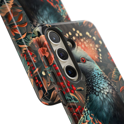Floral Peacock Phone Case, Tough Cases, Artistic Phone Cover, Unique Gift, Nature Lover Accessory, Protective Case