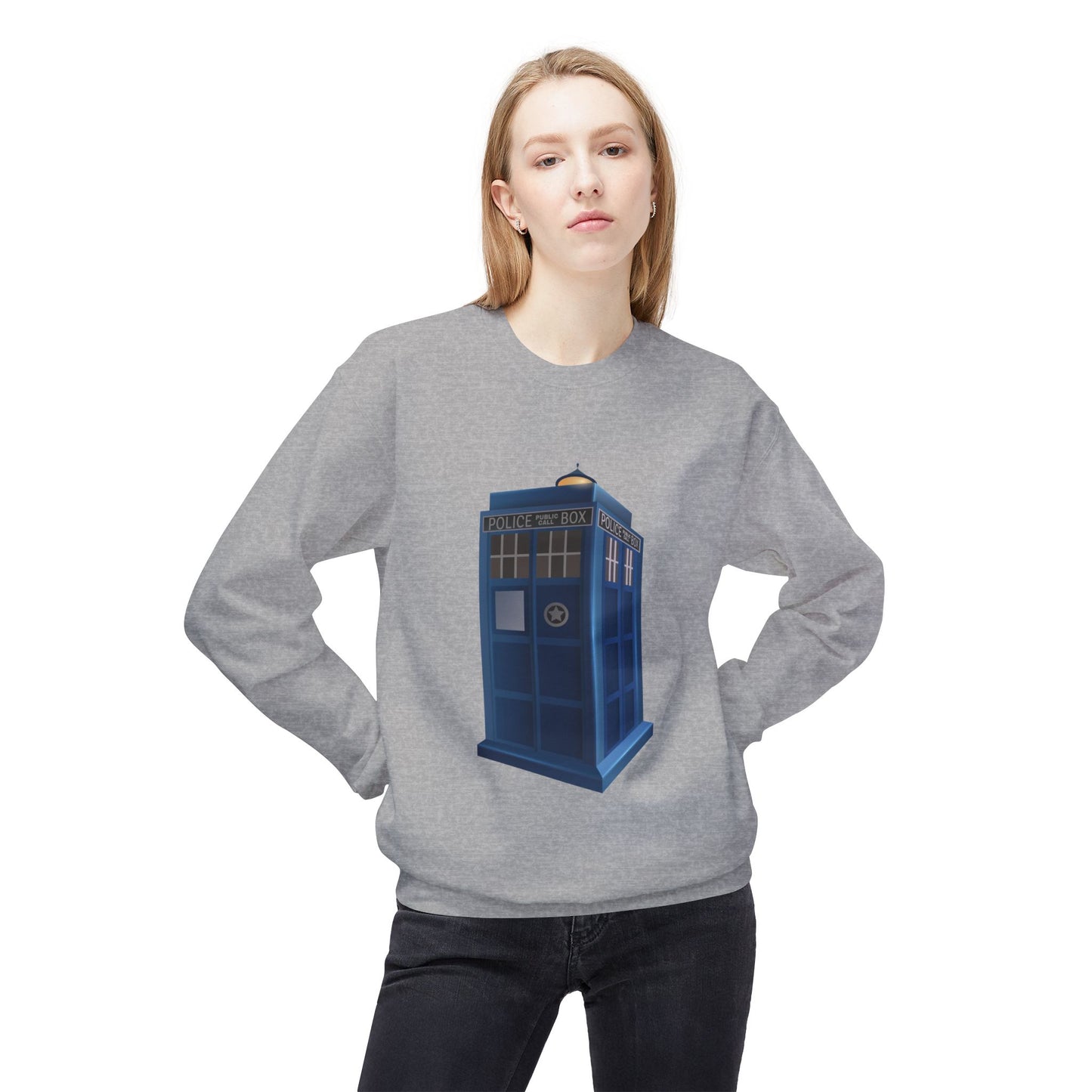 Unisex Midweight Softstyle Fleece Crewneck Sweatshirt - British Police Public Call Box - Iconic TARDIS Design