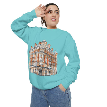 Unisex Garment-Dyed Sweatshirt - Classic British Architecture - Elegant Historic Building