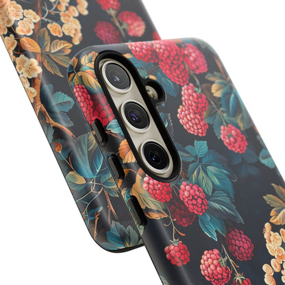 Floral Phone Case with Berry Design, Durable Phone Cover, Floral Print, Gift for Plant Lovers, Nature-Inspired Accessory