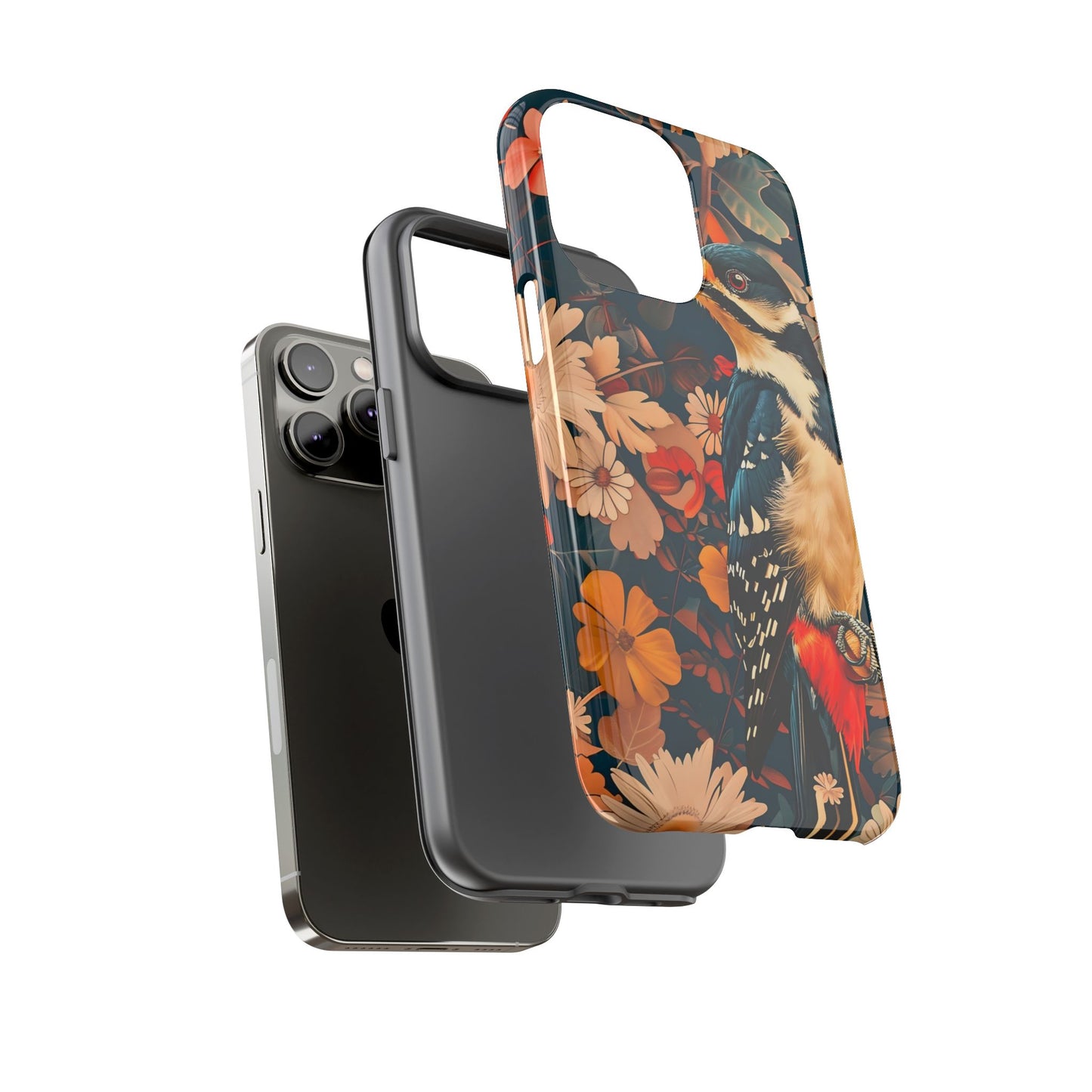 Artistic Bird Phone Case, Unique Tough Cases for Nature Lovers, Floral Design, Cute Gift, Customized Phone Accessories