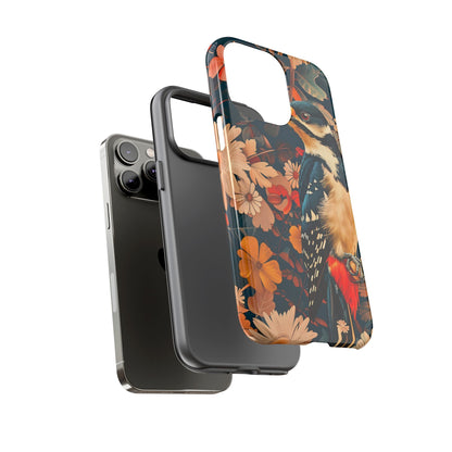 Artistic Bird Phone Case, Unique Tough Cases for Nature Lovers, Floral Design, Cute Gift, Customized Phone Accessories