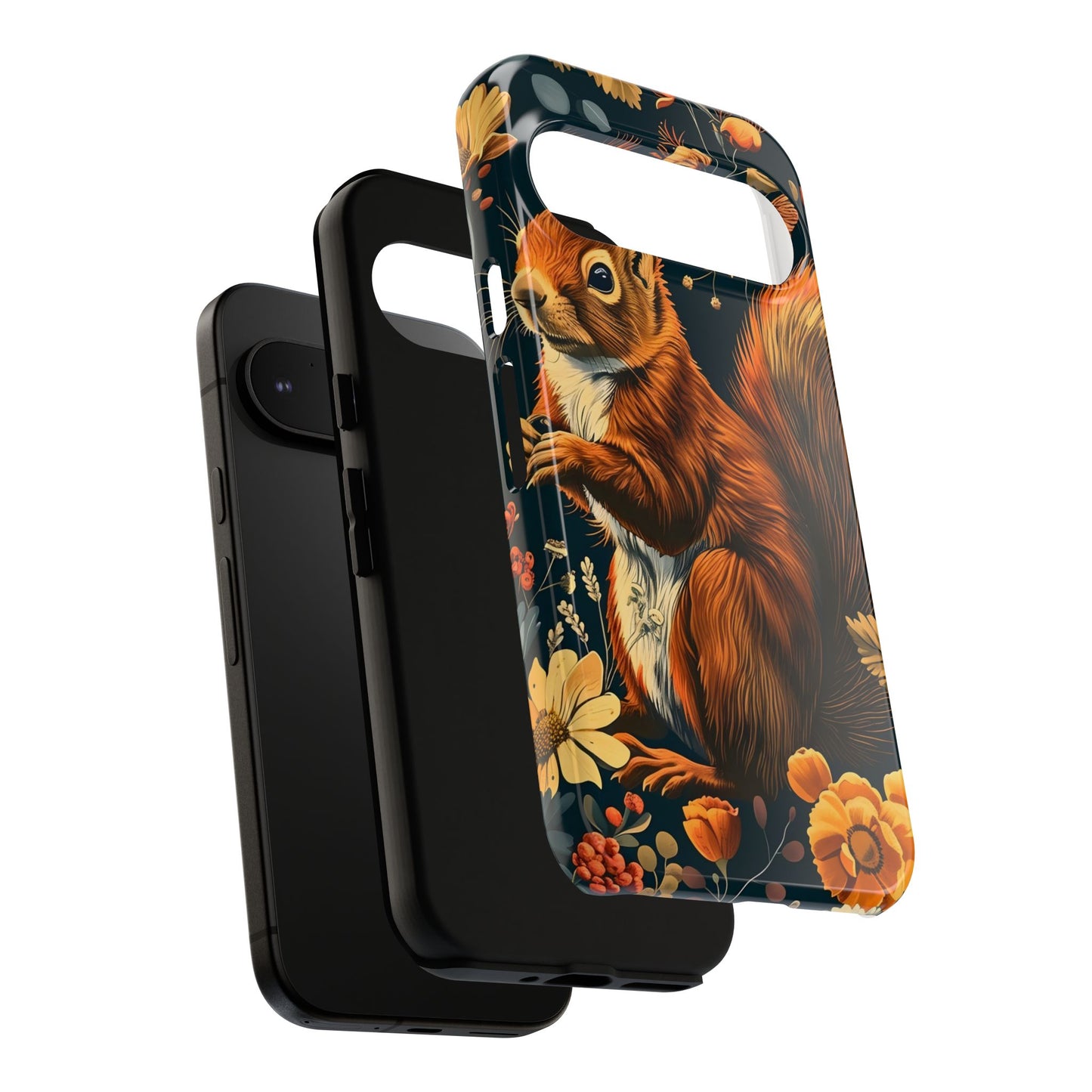 Squirrel Floral Phone Case, Tough Cases for Nature Lovers, Cute Animal Design, Fall Aesthetic, Perfect Gift for Her