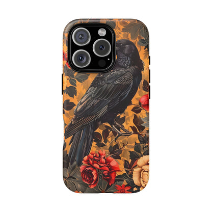 Raven Floral Phone Case - Tough Cases, Blackbird Decor, Gift for Nature Lovers, Bird Themed Accessories, Unique Phone Cover
