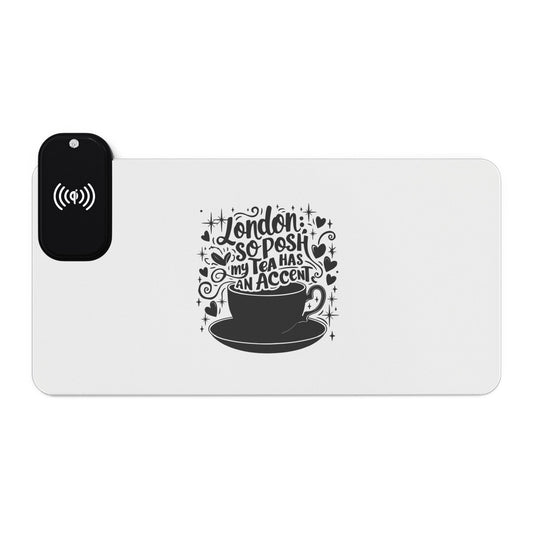 London's Nostalgic Tea - LED Gaming Mouse Pad with Wireless Charging - Stylish Desk Accessory for Gamers, Office Decor, Tech Lovers, Modern Gifts