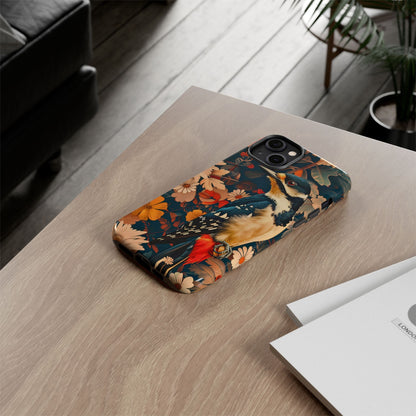 Artistic Bird Phone Case, Unique Tough Cases for Nature Lovers, Floral Design, Cute Gift, Customized Phone Accessories