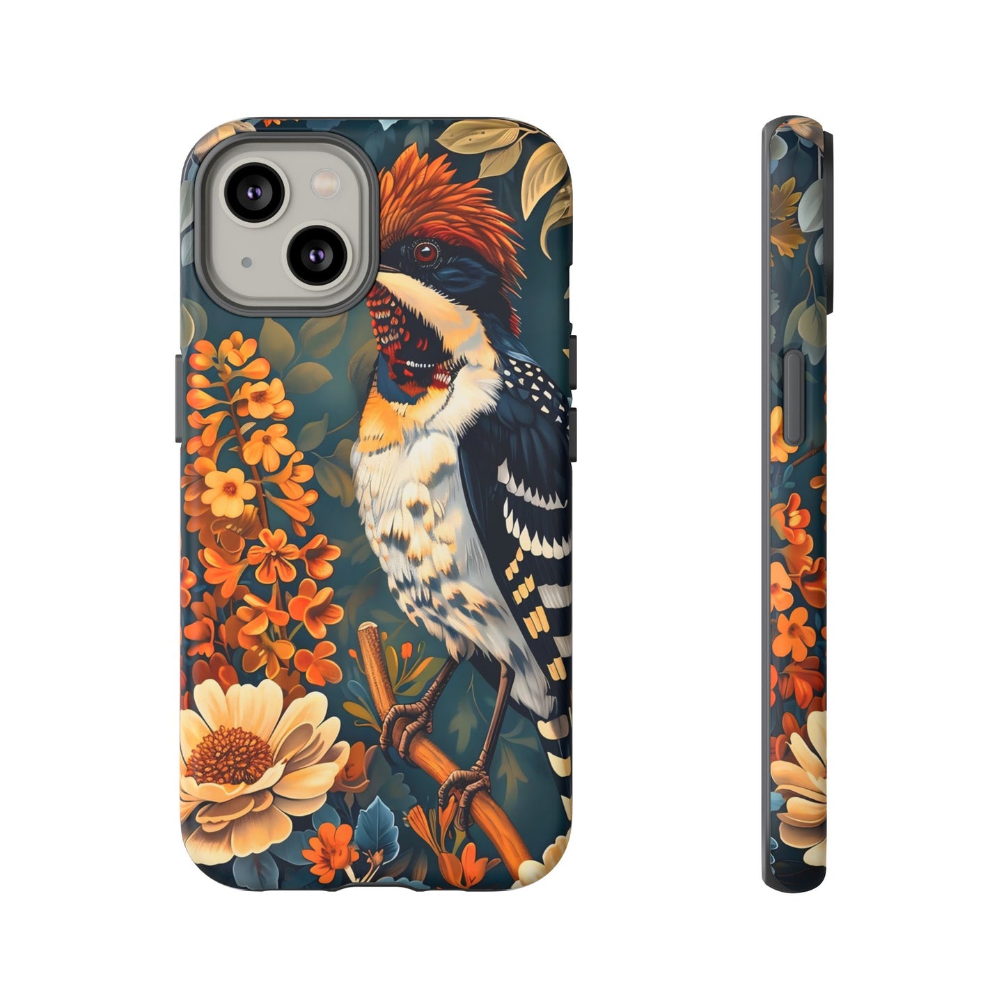 Tough Cases: Floral Bird Phone Case, Vintage Style Cover, Nature Lover Gift, Botanical Design, Spring Inspire Fashion
