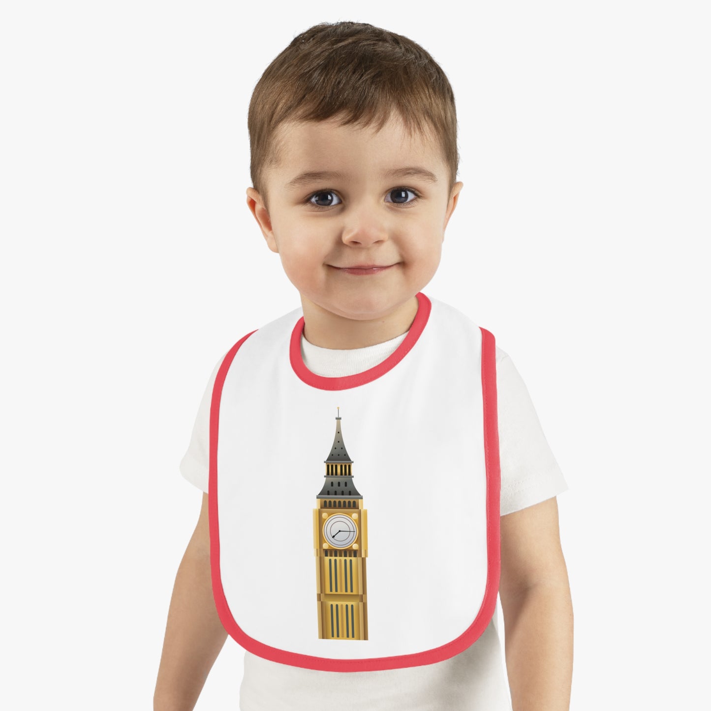 London Tower Baby Bib with Contrast Trim, Cute Infant Bib, Gift for New Parents, Funny Baby Shower Gift, Toddler Feeding Accessories, Stylish Baby Gear