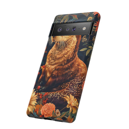 Otter Phone Case, Floral Otter Design, Tough Phone Cover, Nature Lover Gift, Cute Animal Accessories